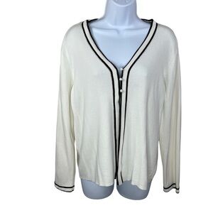 Large Emma James White Black Cardigan Sweater Long Sleeve Classic Preppy Elegant
